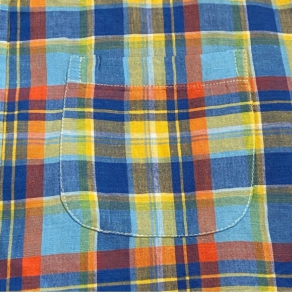 Alan Flusser Linen Blend Colorful Plaid Short Sleeve Camp Shirt Men's XL - Picture 4 of 7